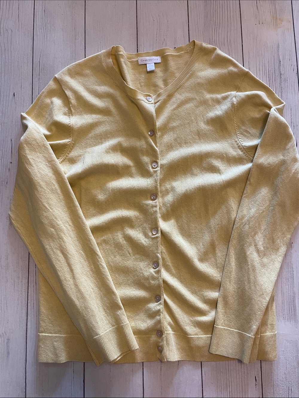 Charter Club Pale Yellow Button-Front Crewneck Cardigan